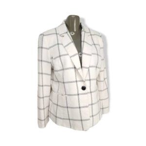 Women's White & Black Long Sleeve Collared Button Down Blazer Top Size One